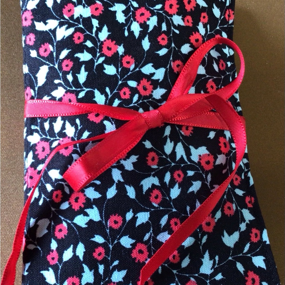 Floral Black and Red Fabric with Ribbon Tea Wallet
